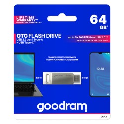 PENDRIVE GOODRAM ODA3 64GB USB-C USB 3.2 SREBRNY ODA3-0640S0R11