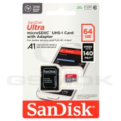 KARTA PAMIĘCI SANDISK ULTRA MICRO SD 64GB 140B/S A1 CLASS 10 UHS-I Z ADAPTEREM SD