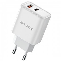 ŁADOWARKA SIECIOWA AWEI USB + USB-C 22.5W GAN PD81-EU BIAŁA