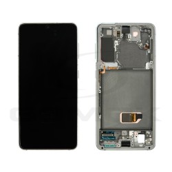 WYŚWIETLACZ LCD + PANEL DOTYKOWY KOMPLET SAMSUNG G991 GALAXY S21 Z RAMKĄ BEZ KAMERY BIAŁY GH82-27255C GH82-27256C GH82-27257C ORYGINAŁ SERVICE PACK
