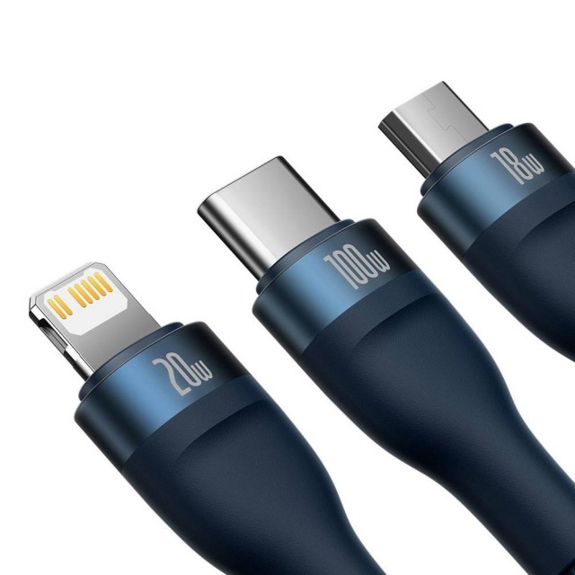 3. KABEL BASEUS 1.2M 100W USB-C USB-A LIGHTING MICRO USB CASS030103 NIEBIESKI 