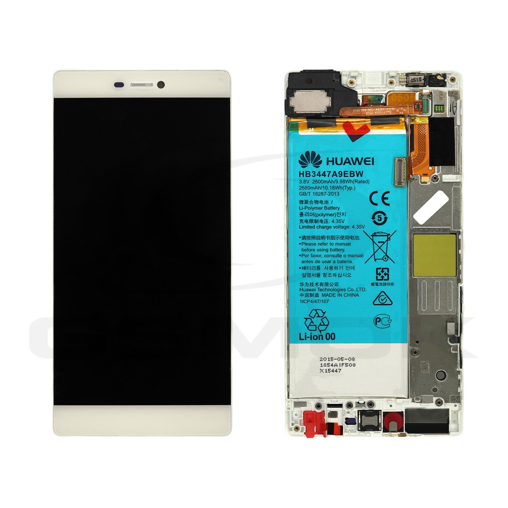 LCD Display HUAWEI P8 GRA-L09 WITH FRAME AND BATTERY WHITE 02350GRS ORIGINAL SERVICE PACK